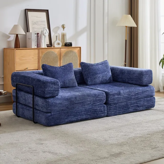 VVBV Slaapbank – Bedbank van Chenille – Geen Montage Nodig – Voor Woonkamer – Voor Slaapkamer – Multifunctioneel – Donkerblauw Dark Blue