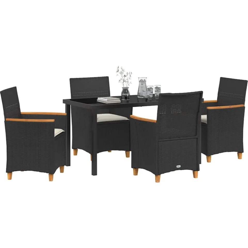 vidaXL Tuin eettafelset 5 st Zwart poly rattan