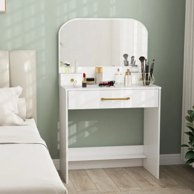 OKWISH Kaptafel – Met Spiegel – 3 Lades – Compact Ontwerp Voor Slaapkamer En Appartement – Wit – 80 X 40 X 135 Cm