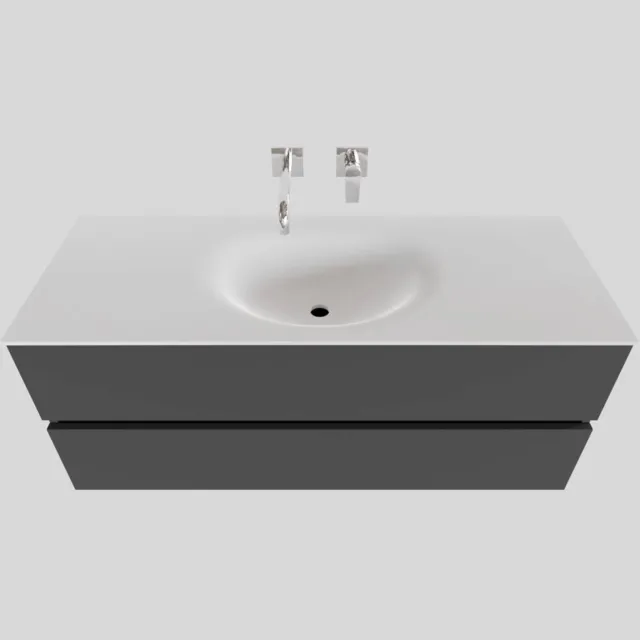 Boss & Wessing Badkamermeubel Solid Surface BWS Stockholm 120x46 cm Midden Mat Antraciet (zonder kraangat)