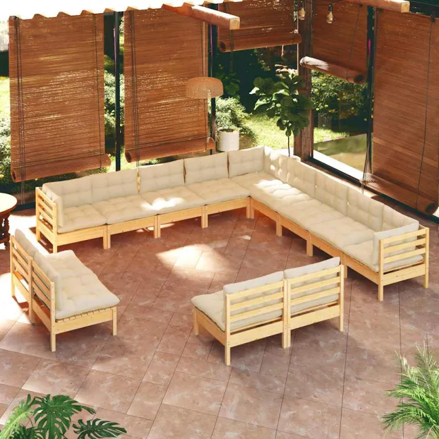vidaXL 13-delige Loungeset met crèmekleurige kussens grenenhout, foto 2