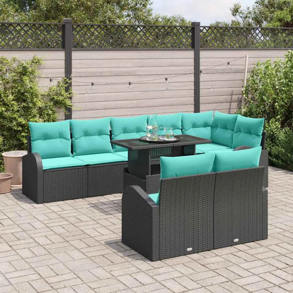 vidaXL Tuin Sofa Set 9 st Zwart Poly riet, foto 3