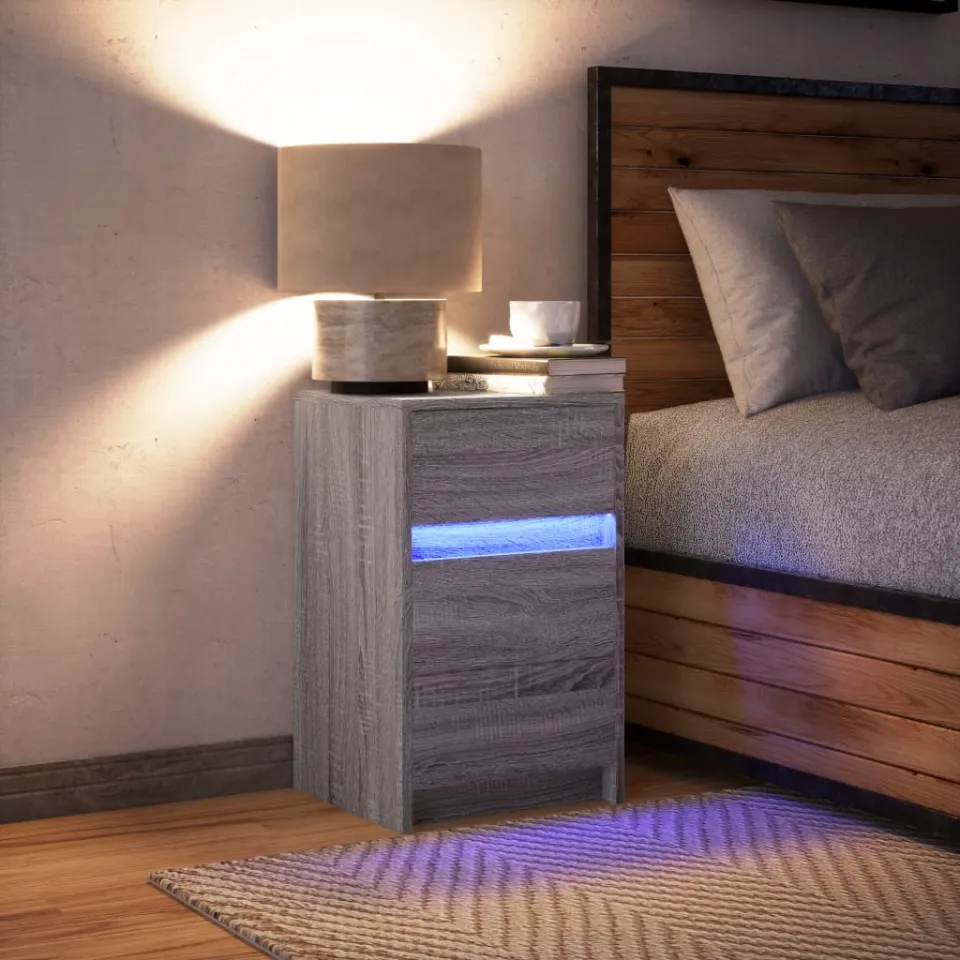 vidaXL Nachtkastje met LED-verlichting bewerkt hout grijs sonoma, foto 4