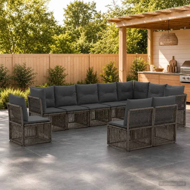 vidaXL Tuinbankenset 10 st 10-zits Grijs poly rattan