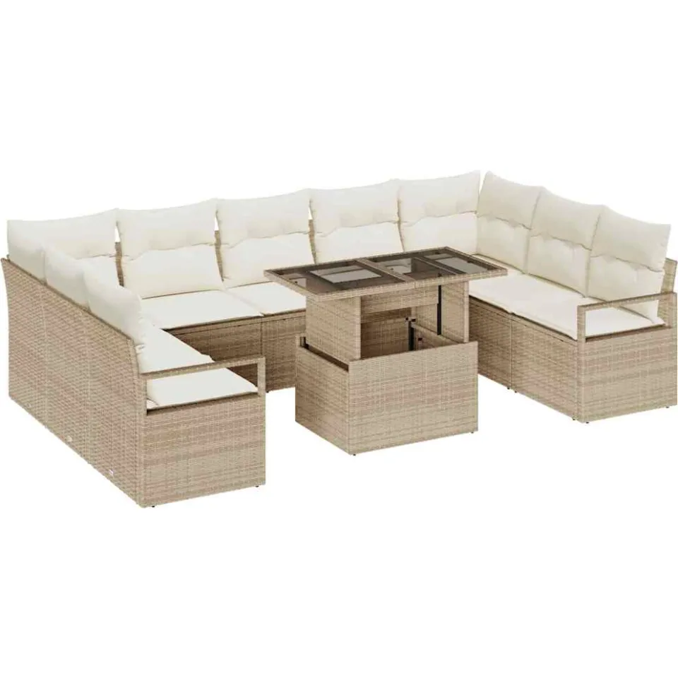 vidaXL Tuin Sofa Set 10 st Beige Poly riet