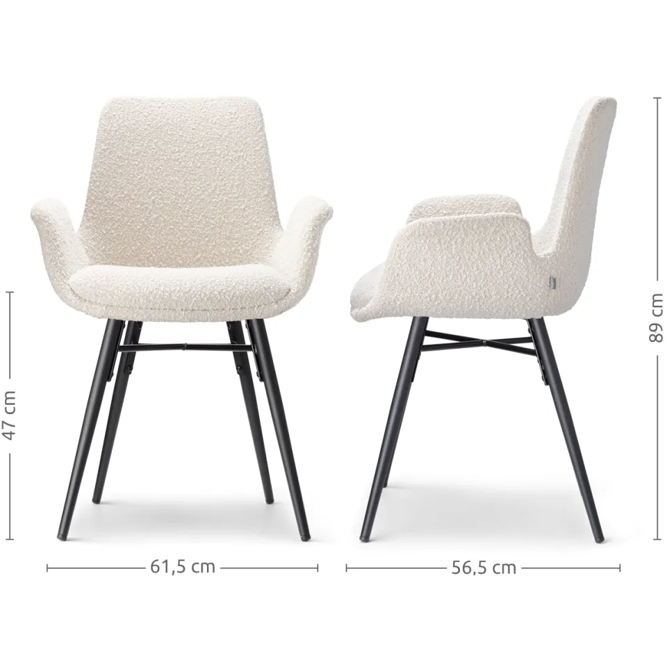 Nolon Nena-Eef eetkamerstoel bouclé beige - zwart houten onderstel, foto 3