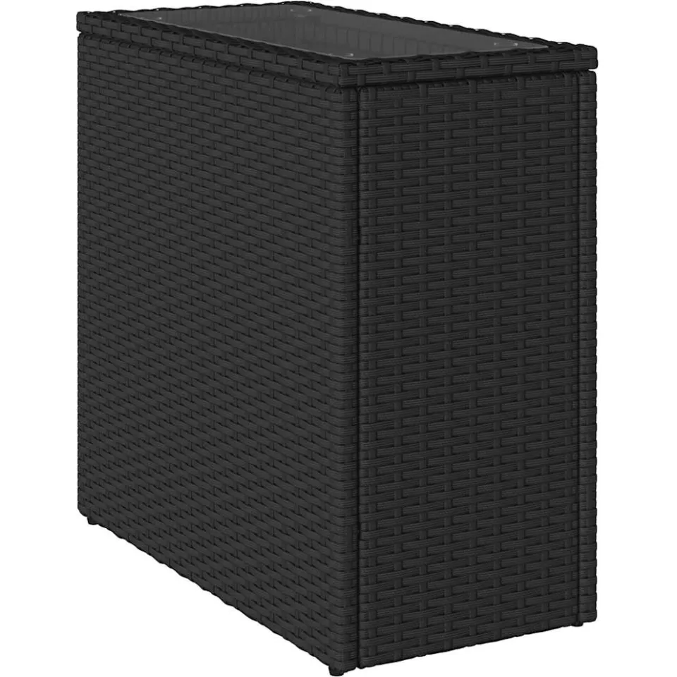 vidaXL Tuinbijzettafel met glazen blad 58x27,5x55 cm poly rattan zwart, foto 3