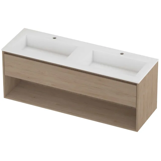 Proline Aristo Badmeubelset Polystone Elegant Schap 140x46x54 cm Glans Wit Ideal Oak Eiken