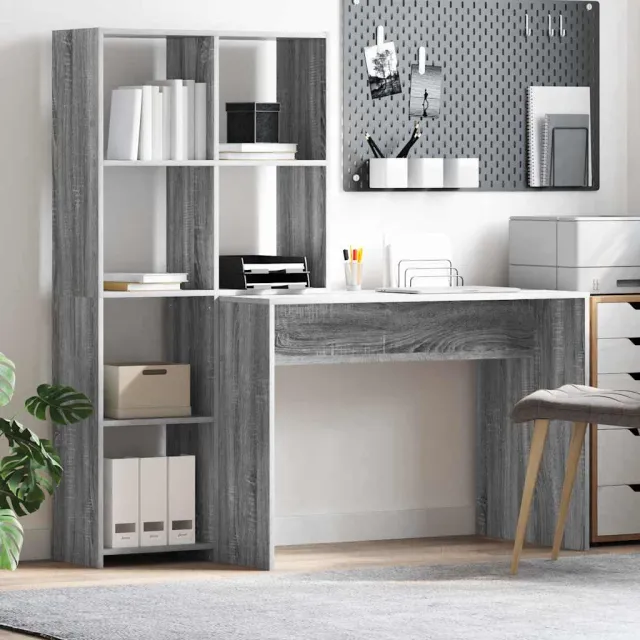 vidaXL Bureau Grijs Sonoma 138,5 x 55 x 143 cm Bewerkt hout, foto 2