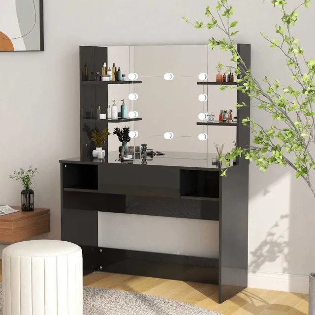 vidaXL Kaptafel met LED-verlichting 100x40x135 cm MDF glanzend zwart, foto 2
