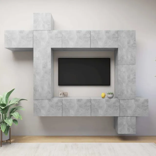 vidaXL 9-delige Tv-meubelset bewerkt hout betongrijs grijs, foto 2