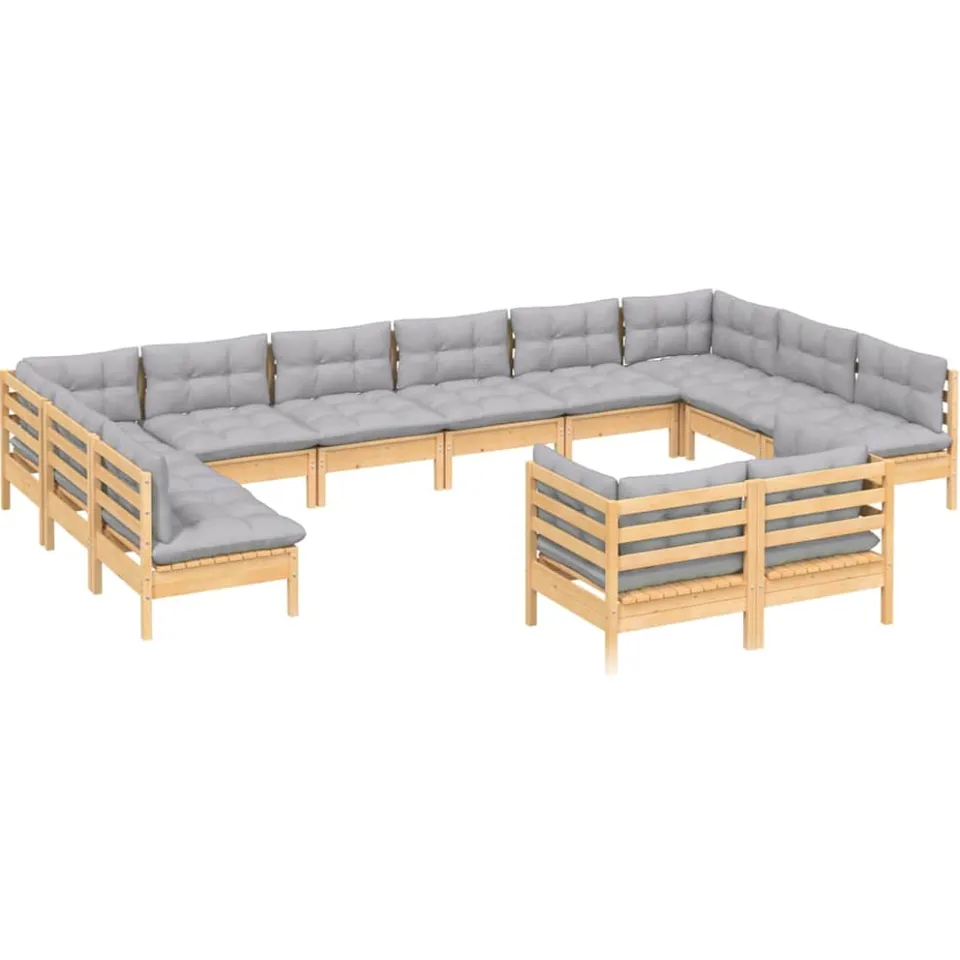 vidaXL 12-delige Loungeset met grijze kussens massief grenenhout grijs, foto 2