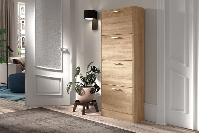 Rousseau Schoenenkast Carini 4 laden - lichte sonoma - H 155cm x B 63 x D 23 cm - Rousseau decor sonoma