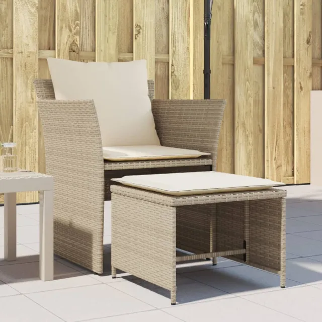 vidaXL Tuinstoel met voetenbank poly rattan beige, foto 2