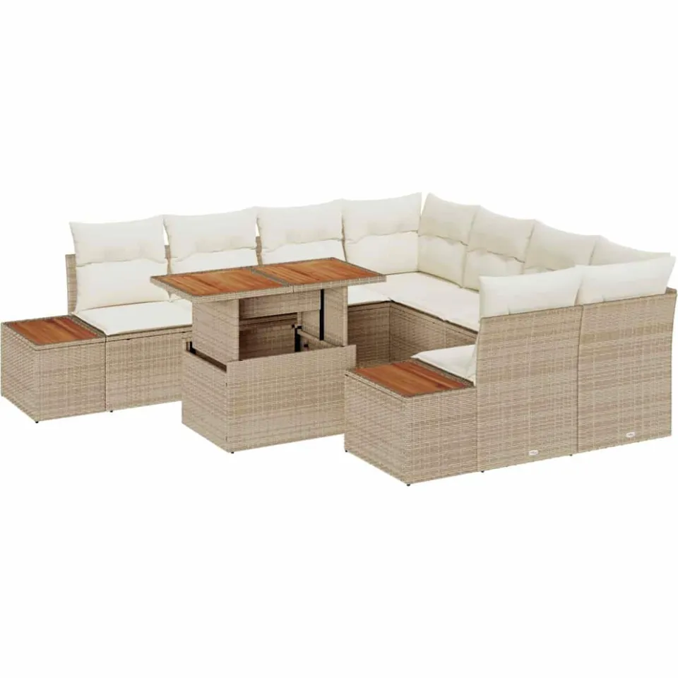 vidaXL Tuin Sofa Set 9 st Beige Poly riet