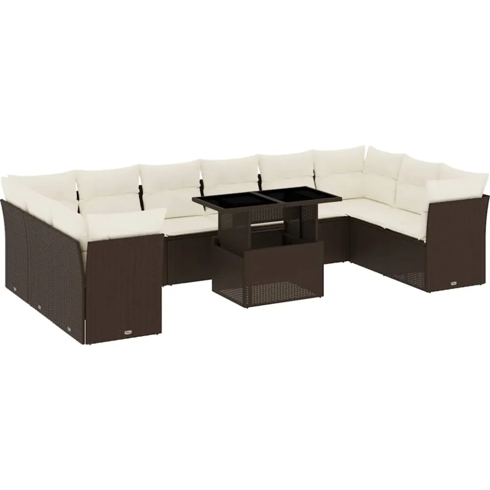 vidaXL 11-delige Loungeset met kussens poly rattan bruin