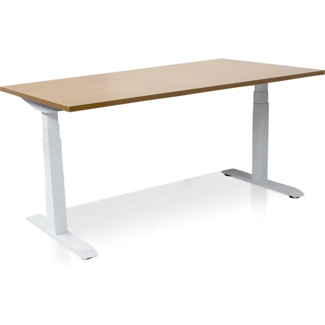 Lineaflex MRC Zit-sta bureau elektrisch verstelbaar - MRC PRO-L 2.0 NEN-EN 527 | 160 x 80 cm | frame wit - blad havanna | memory functie met 4 standen | 150kg draagvermogen wit frame