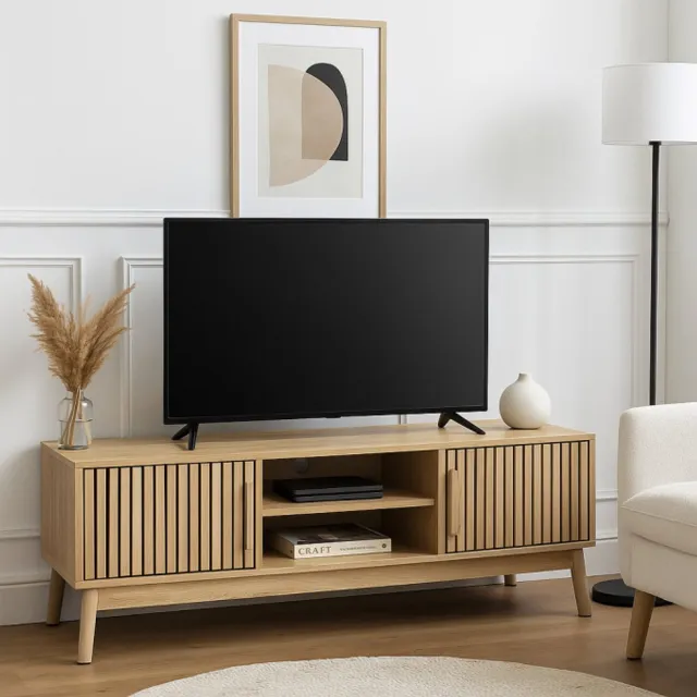 CASA DI ELTURO TV-Meubel Bergen Oak – 117 cm – Bruin – Houtfineer – Met Deurtjes & Opbergvakken – Scandinavisch Design