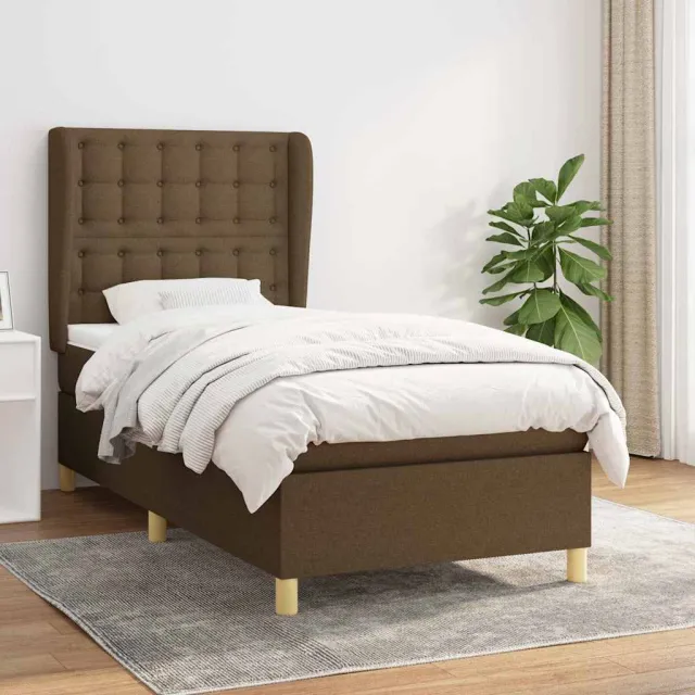 vidaXL Boxspring met matras stof donkerbruin 90x190 cm bruin