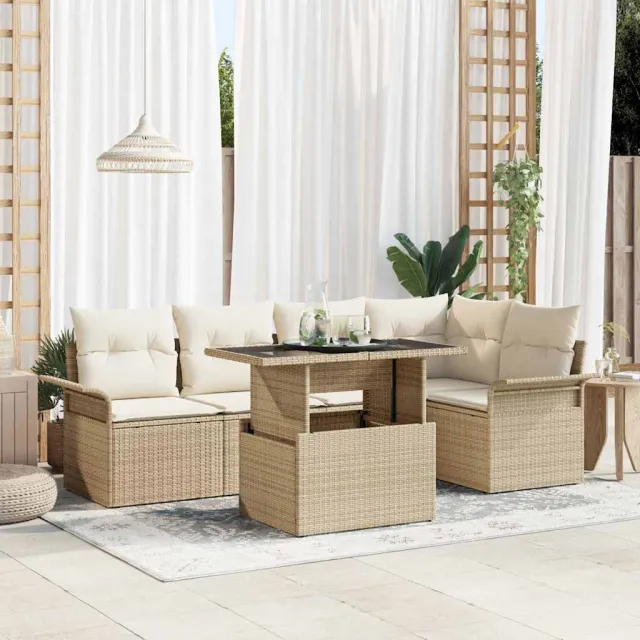 vidaXL Eetkamerset 6 st Beige Poly riet, foto 2