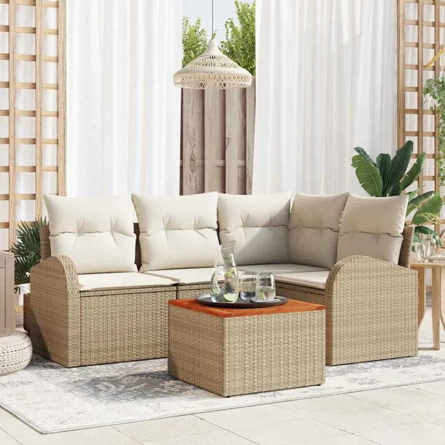 vidaXL Tuinbankenset 5 st Beige en Crème poly rattan, foto 2