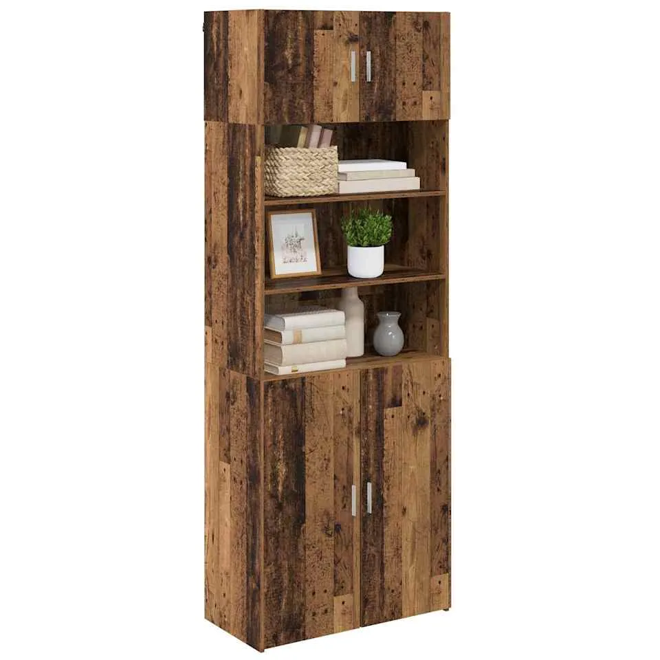 vidaXL Opbergkast Oud Hout 80 x 42,5 x 225 cm Bewerkt hout Bruin