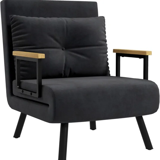 Homona Slaapfauteuil - Met 5 standen verstelbare rugleuning en kussen - 63 x 73 x 81 cm - Zwart