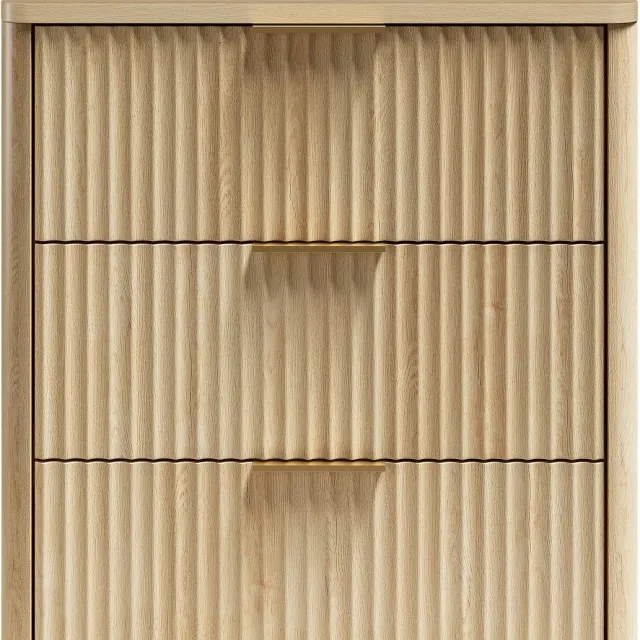 Wishdor Nachtkastje - 3 Laden En Geruisloze Geleiders - Tijdloos - Voor Slaapkamer - MDF - Eiken - 58 X 38 X 64 Cm