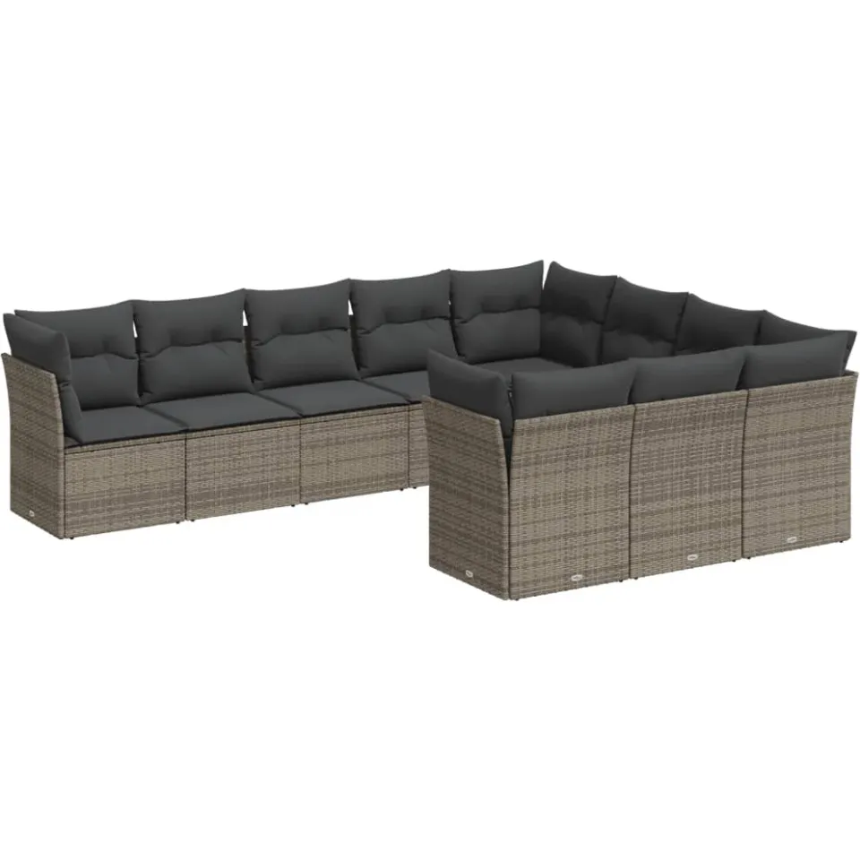 vidaXL 10-delige Loungeset met kussens poly rattan grijs