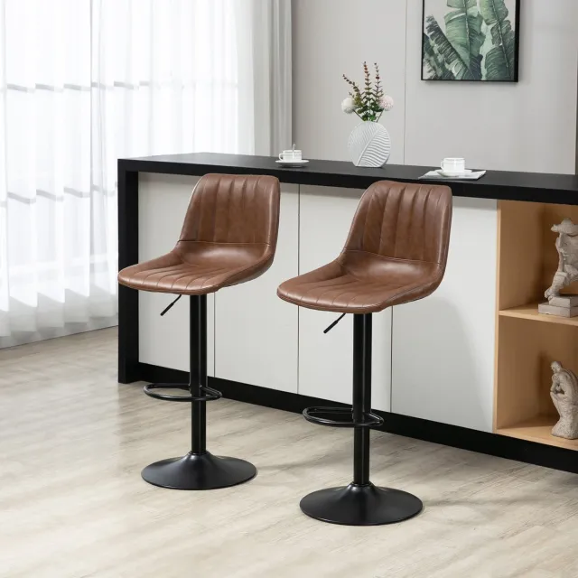 OKWISH Barkruk – Hoogteverstelbaar En 360 Graden Draaibaar – Set Van 2 – Kunstleer En Staal – Retro – Bruin – Voor Keuken Eiland En Bar
