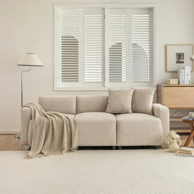 Merax Modern bank - stoffen meubel - driezitsbank - woonkamerbank - bank met sierkussens - beige