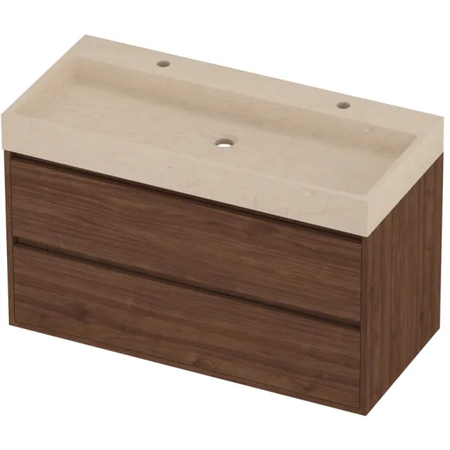 Proline Evoli Badmeubelset Hardsteen Loft Greeploos 100x46x62 cm Sand Stone Indian Walnut Houtlook
