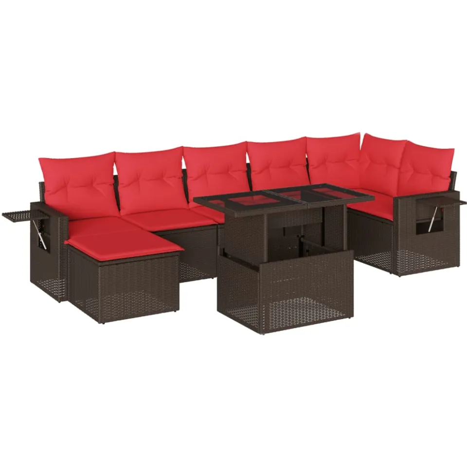 vidaXL 8-delige tuinbankset met kussens, bruin polyrotan, foto 3