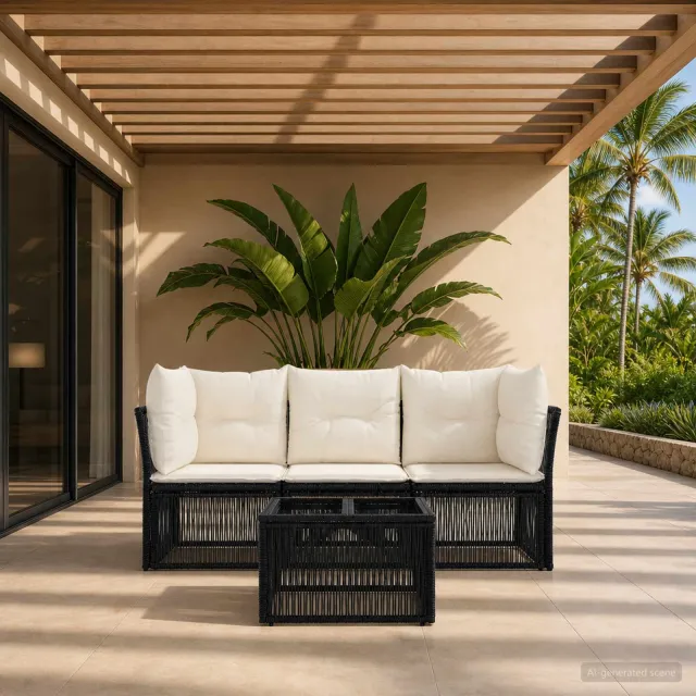 vidaXL Tuinbankenset 4 st Zwart poly rattan