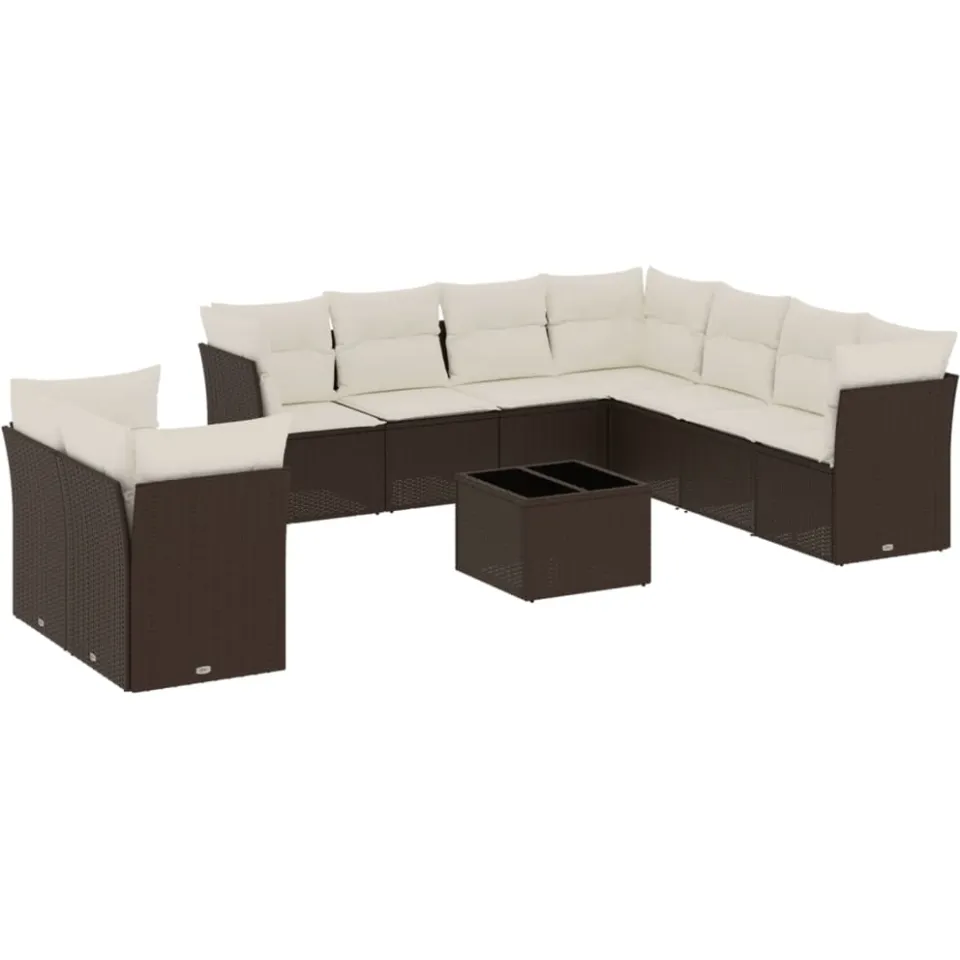 vidaXL 10-delige Loungeset met kussens poly rattan bruin, foto 3
