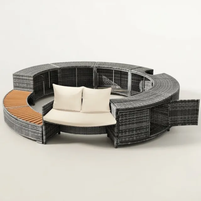 Archi Ronde tuinloungeset – Loungeset Rond – Inclusief kussens & opbergruimte – Luxe PE-rotan ronde tuinset – Grijs – 283 cm