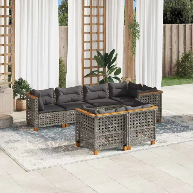 vidaXL 7-delige Loungeset met kussens poly rattan grijs, foto 2