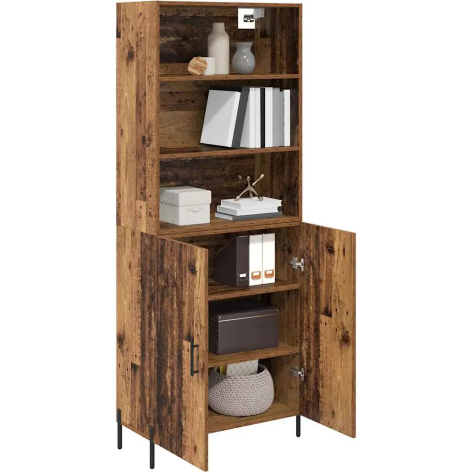 vidaXL Hoge kast Oud Hout 69,5 x 32,5 x 180 cm Bewerkt hout Bruin