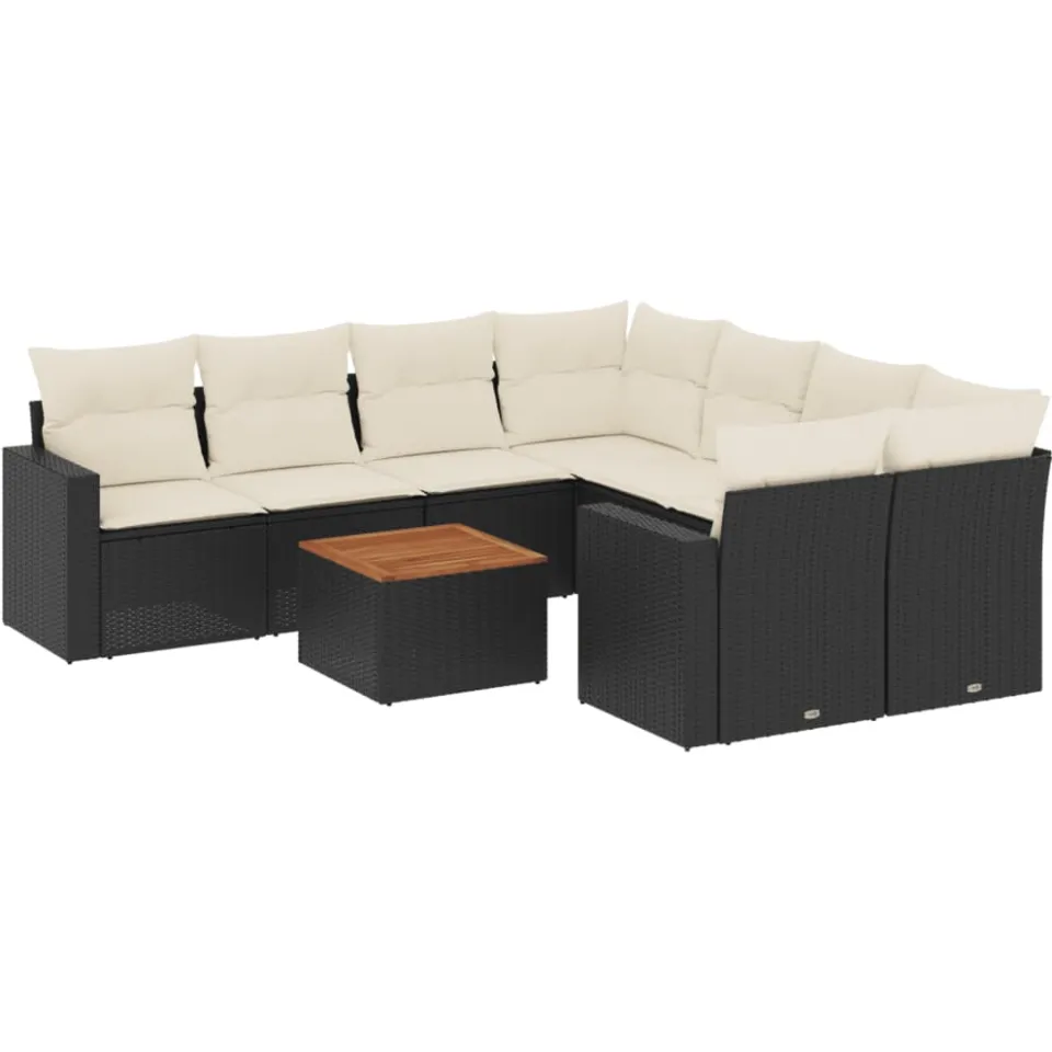 vidaXL 9-delige Loungeset met kussens poly rattan zwart, foto 3