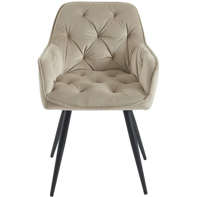 Vente-unique Set van 2 stoelen met armleuningen van fluweel en zwart metaal - Beige - MOBELIA