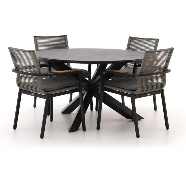 Bellagio tuinmeubelen Bellagio Marudo/Lodola ø 130cm dining tuinset 5-delig stapelbaar Zwart