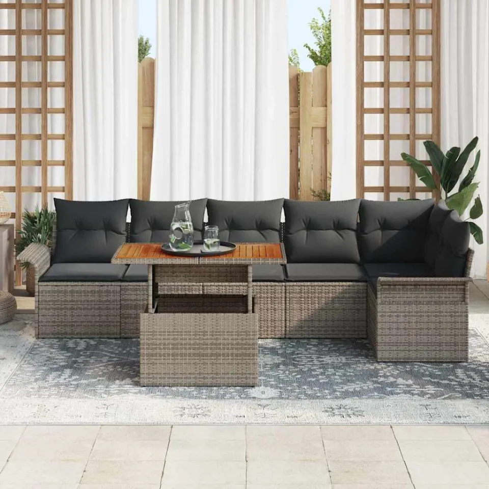 vidaXL Tuin Sofa Set 7 st Grijs Poly riet, foto 3