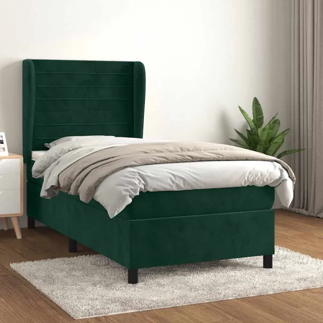 vidaXL Boxspring met matras fluweel donkergroen 100x200 cm groen