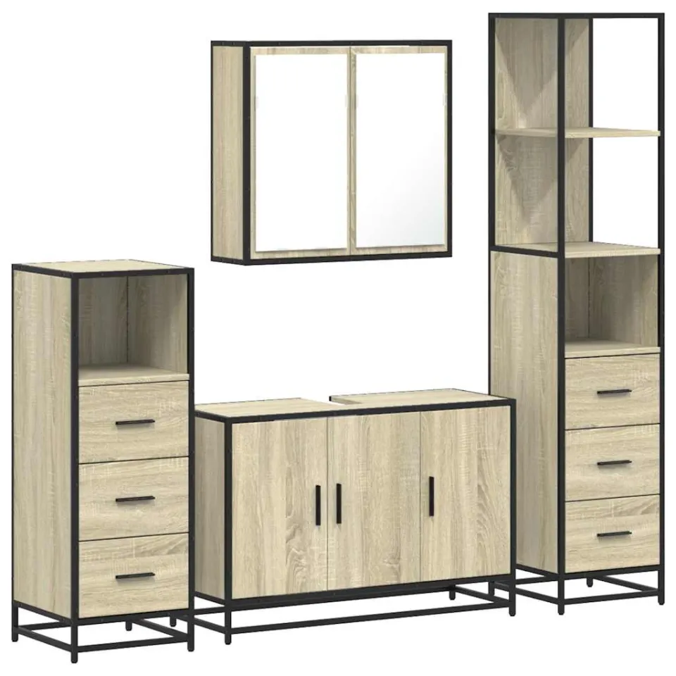 vidaXL 4-delige Badkamermeubelset bewerkt hout sonoma eikenkleurig, foto 3