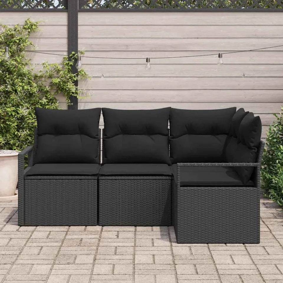 vidaXL Bankstel 4 st Zwart poly rattan, foto 3