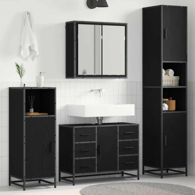 vidaXL Badkamermeubelset 4 st Zwart Eiken 80 x 33 x 60 cm Bewerkt hout, foto 2
