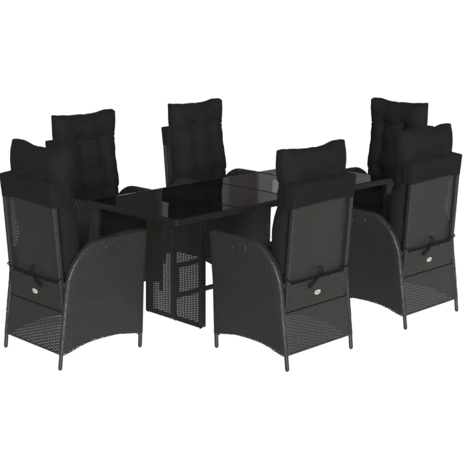 vidaXL 7-delige Tuinset met kussens poly rattan zwart, foto 3