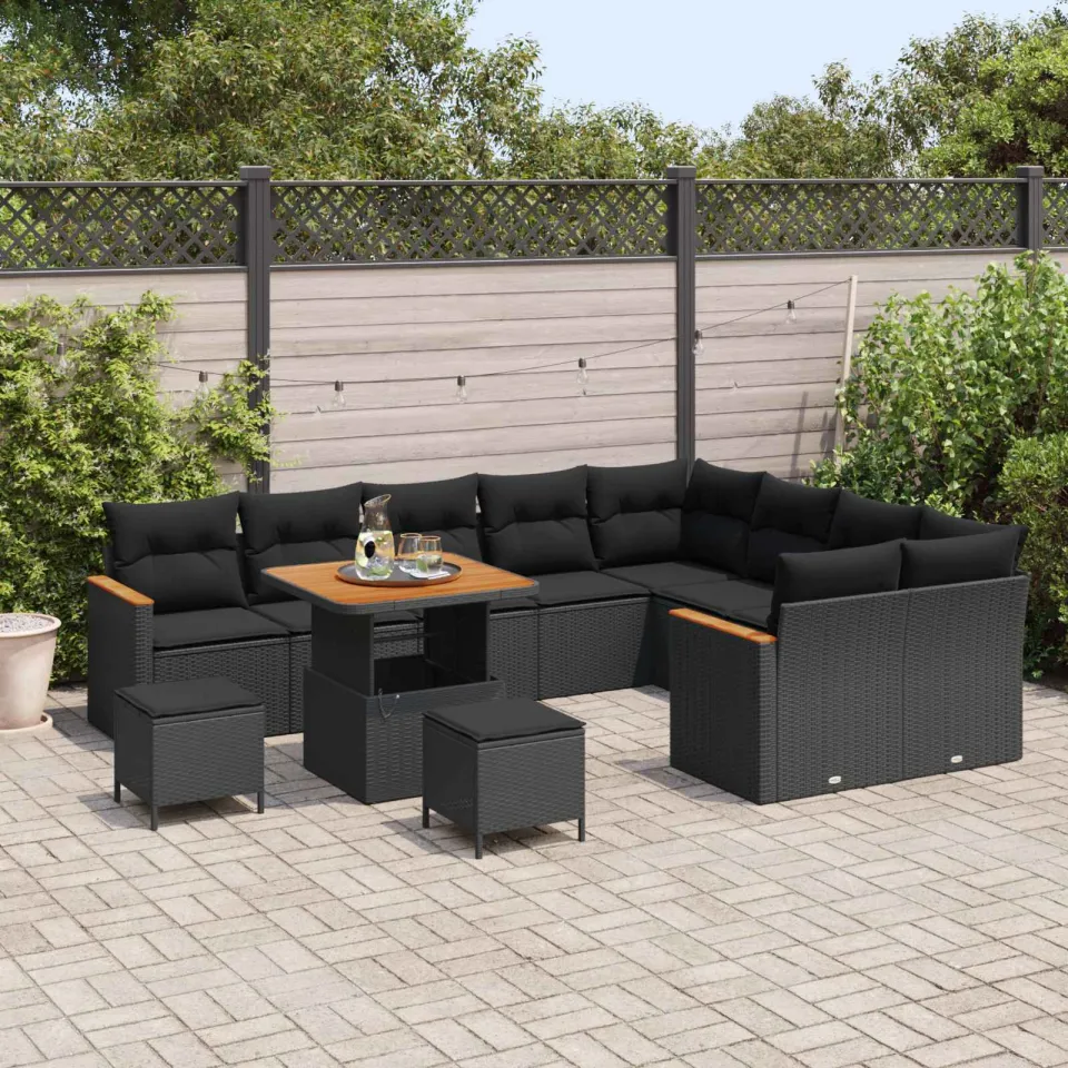 vidaXL Tuinbankenset 12 st Zwart poly rattan, foto 3