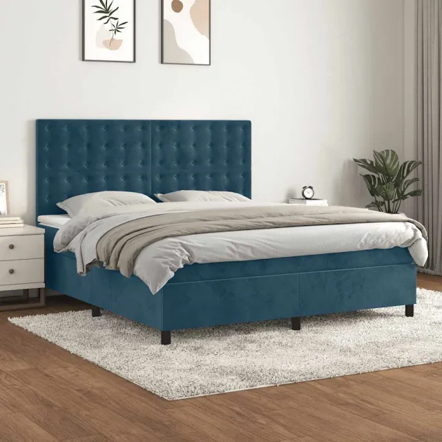 vidaXL Boxspring met matras fluweel donkerblauw 160x200 cm blauw