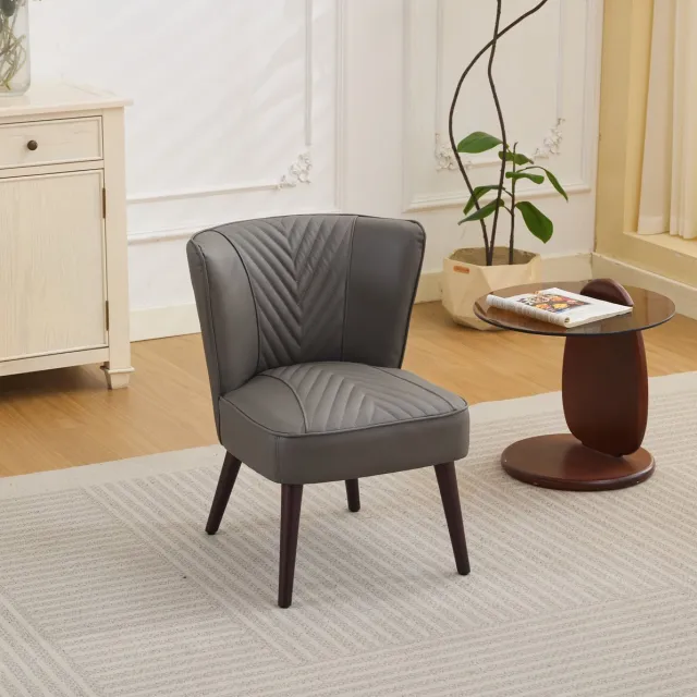 DESMIU Fauteuil 56 x 62 x 72 cm - Zonder Armleuningen Met Echt Leer En Diagonaal Stiksel - Voor Woonkamer En Kantoor - Hout Grijs